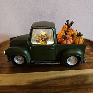 Owl Truck Pumpkins Glitter Globe Lighted 10"x 4"Thanksgiving Fall Cracker Barrel